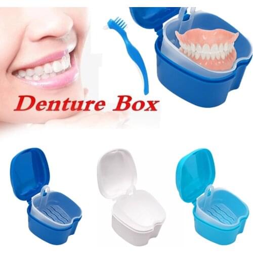 Denture Bath Box Case Dental False Teeth Storage Box with Hanging Net Container Plastic Artificial Tooth Organizer Teeth Care
