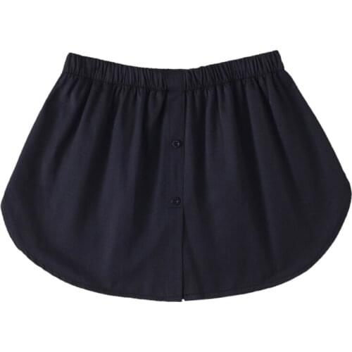 Korean Women Decorative Skirt Solid Color A-Line Flare False Fake Hem Button Down Solid Color Elastic Waist Layered Detachable A