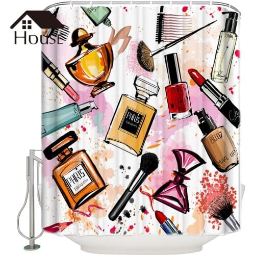 Cosmetics Perfume Lipstick Bow Female Bathroom Shower Curtains Fabric Shower Curtains Bathroom Accessories Shower Curtain