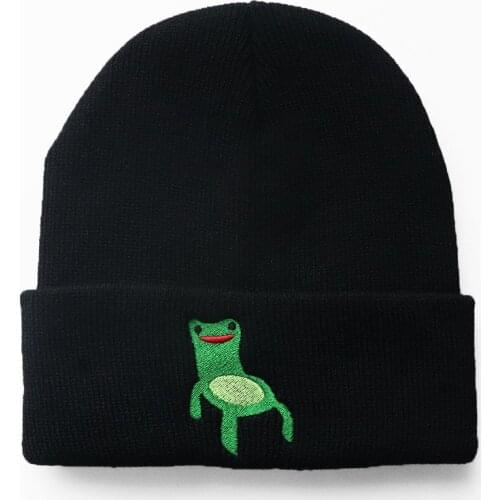 Froggy Chair Embroidered Beanie for Men Women Frog Hat Winter Warm Knitted Hat Ski Outdoor Hats 6 Colors