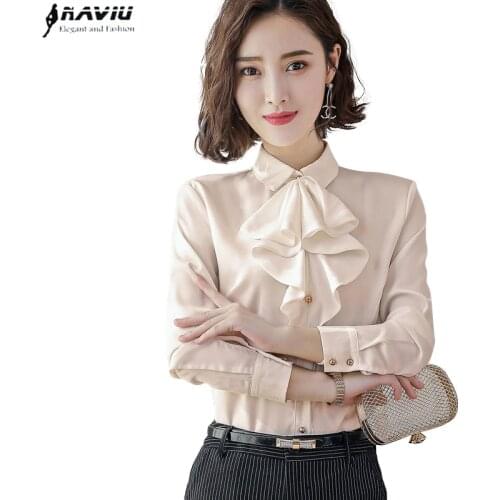 Fashion Elegant Apricot Ruffles Women Shirt New Business Formal Slim Chiffon Blouse Office Ladies Plus Size Work Tops White