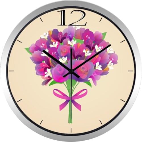 Fashion Style Women Flower MuteArtistic Office Wall Clock Chic Simple Art Clock