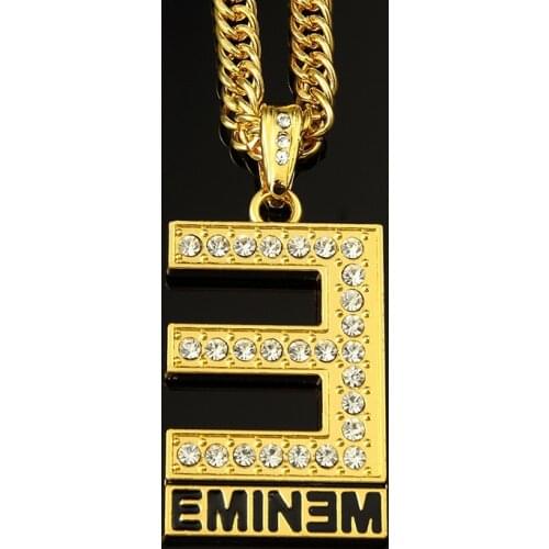 Hip Hop Letter Eminem Necklace Mens Bling Long Chains Alloy Charms Big Rock Music Chunky Silver Pendant