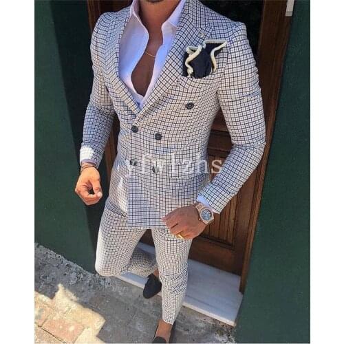 Handsome Double-Breasted Groomsmen Peak Lapel Groom Tuxedos Mens Wedding Dress Man Blazer Prom Dinner (Jacket+Pants+Tie) A123