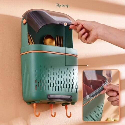 Wall-mounted Chopstick Cage Large Capacity Dust-proof Spoon Fork Knife Drain Storage Holder Cutlery Organizer Kitchen Supplies