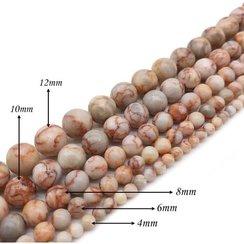 Natural Stone Fleshcolor Network Stone Round Beads Loose Charm BeadsFitMulti-purpose Jewelry Making 4 6 8 10 12MMPick Size J296