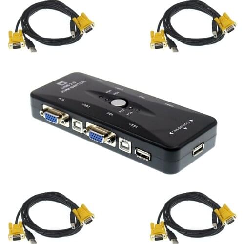 New 4 port kvm switch USB 2.0 VGA Splitter Printer Mouse Keyboard Pendrive Share Switcher 1920x1440 VGA Switch Box Adaptor