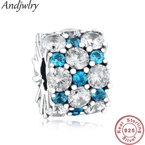 Fit Original Pandora Charms Bracelet 925 Silver Blue and Clear CZ Sparkle Charm Beads Women DIY Jewelry Berloque Christmas Gift