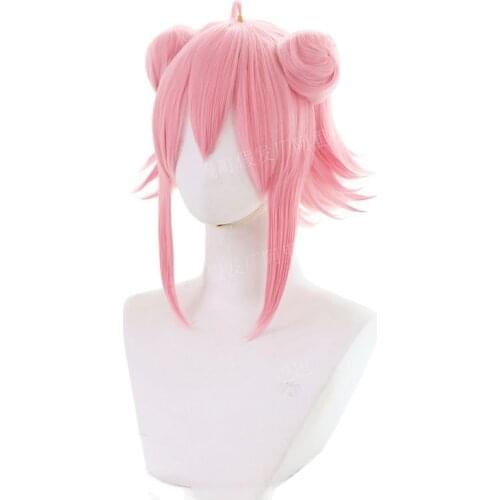 Ensemble Stars Cosplay Tori Himemiya Wig Pink Short Synthetic Hair Wig with Buns Pelucas Anime Halloween Party Role Play