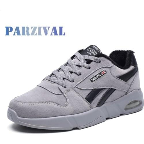 PARZIVAL Men Winter Sneakers Nubuck leather Warm Fur Men Casual Shoes Lace Up Air Cushion Running Shoes Fitness sports shoes
