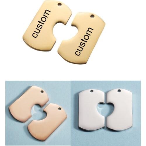 Personalized Stainless Steel Dog Tag With Heart Cut Out Charms Custom Couple Keychain Pendant Diy Jewelry Findsings 10pairs