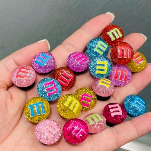 Single Sale Colorful Candy M&M Friends Beans Shiny Resin Shoe Accessories Garden Shoe Decoration for Croc Jibz Buckle Kids Gift