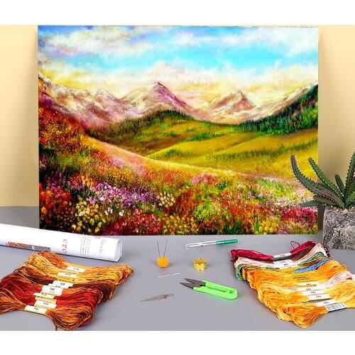 Natural Scenery Alpine Spring Printed Water-Soluble Canvas 11CT Cross-Stitch Complete Kit DIY Embroidery DMC Adults