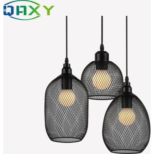 Retro Black Metal Bottle Lamp Bar Room Pendant Light E27 Netty Cage Droplight LED Pendant Light Fixtures For Dining Room Bar
