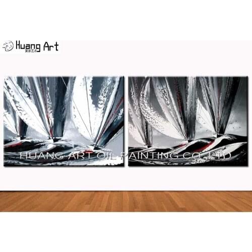 Handmade Modern Knife Black and White Seascape Oil Painting On Canvas Art Pictures Sailing on Sea Wall Paintings No Frame
