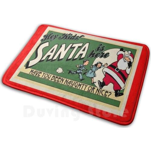 Vintage Christmas Poster Soft Non-Slip Mat Rug Carpet Cushion Santa Christmas Ho Ho Ho Noel Yuletide Naughty Nice Tis