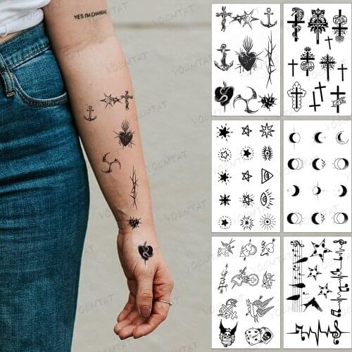 Waterproof Temporary Tattoo Sticker Small Cross Snake Heart Arm Wrist Finger Fake Tatoo Flash Tatto Woman Man Child Tattoos