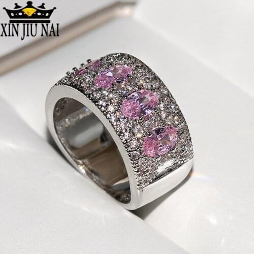 925 anillos Silver Diamond Pink Crystal Gem Zircon Ring European Color Fashion Womens Prom Ring Emerald Ring Plata De Ley 925