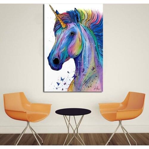 JQHYART Animal Painting Colorful Unicorn Home Decor Oil Painting Wall Pictures For Living Room Paintings On Canvas No Frame