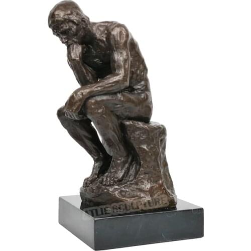 Famous the Thinker Statue by Rodin Bronze Replica Figurine Classical Nude Thinking Man Sculpture Art Home Decor