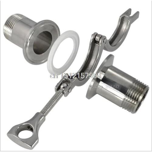 2 Pcs 1/2" DN15 Sanitary Male Thread Ferrule Pipe Fittings+Tri Clamp+PTFE Gasket Stainless Steel SS304