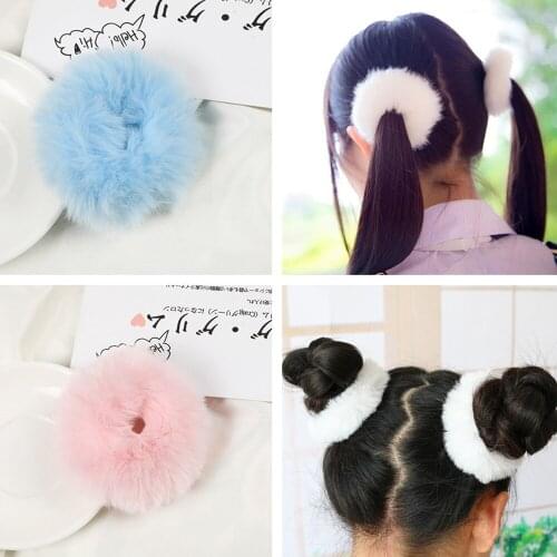 2pcs/set Fluffy Faux Fur Scrunchies Candy Color Soft Cute Children Girls Elastic Hair Bands Hair Ring Headwear
