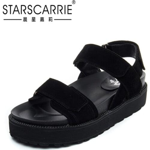 2020 summer leather thick bottomed Korean versatile muffin sandals womens flat bottomed students' leisure womens shoes
