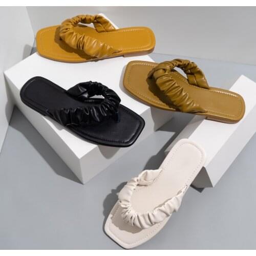 2021 fashion casual summer new style pleated flip flops solid color all-match outdoor female beach slippers