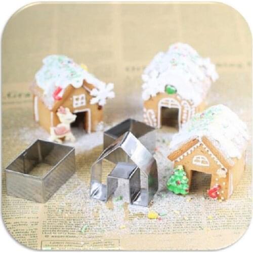 Mini 3Pcs Stainless Steel Gingerbread House Cookie Cutter Set Biscuit Mold