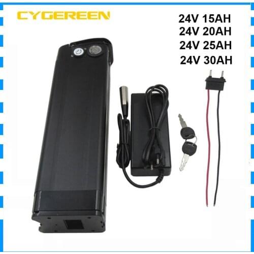 350W 24V 10AH lithium battery 500W 24 Volt 15AH 20AH e bike bicycle silver fish bateria pack with BMS USB Port 29.4V 3A Charger