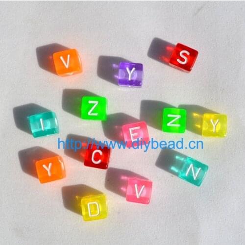 50pcs/lot DIY Children Jewelry Bracelet Department Acrylic Beads 10MM Square Shape Alphabet Letter Beads Fluorencent Mix Color