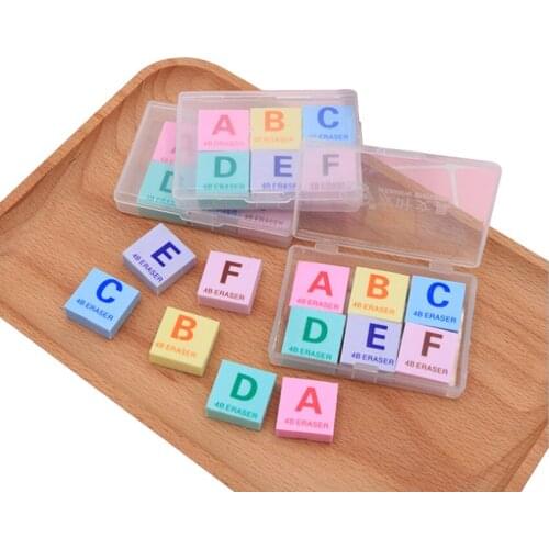 6pcs/pack Kawaii Party Favors Letter A-F Rubber Suit eraser Box school supplies papelaria gift toy for kids penil eraser