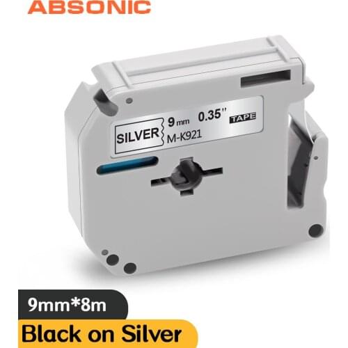 Absonic MK-921 MK 921 Black on Silver 9mm 3/8" Label Tape for Brother P-Touch PT-M95 PT-65 PT-70 PT-80 PT-85 PT-90 Label Maker