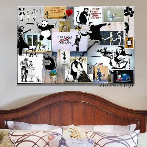 Abstract Banksy Graffiti Canvas Painting Collage Art Famous Paintings Posters and Prints Wall Art Pictures for Living Room Decor