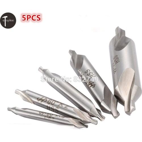 Atoplee 5pcs 1/4",1/8",3/8",3/16",5/16" HSS Combined Center Drills Countersinks 60 Degree Drill Bit Set Tools
