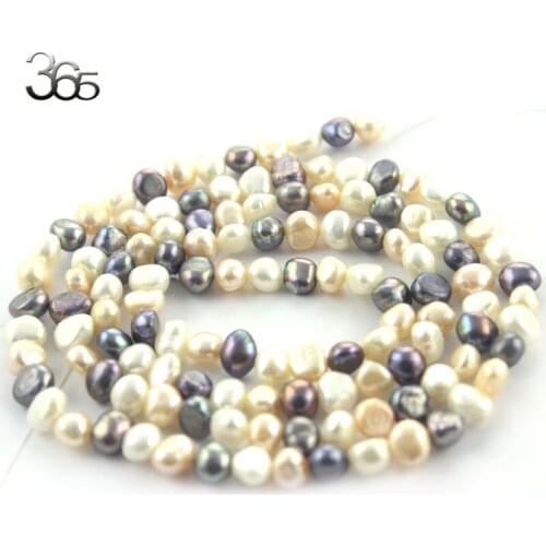 Free Shipping 6-8mm Long Strand DIY Necklace Freeform Mixed (White Pink Black) Natural Freshwater Pearl Beads Strand 34"