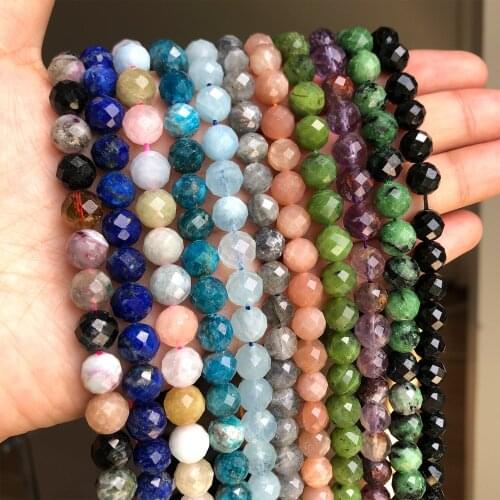 Natural Faceted Stone Round Loose Spacer Gemstone Beads For Jewelry Making DIY Bracelet Necklace Size 6/8mm 7.5inch Wholesale