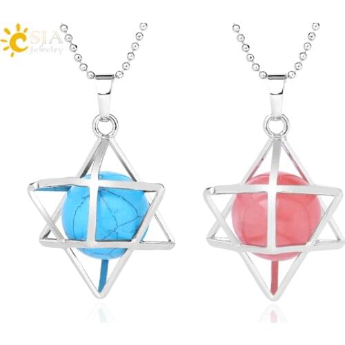 CSJA Merkaba Opal Stone Crystal Pendants Howlite Hematite Star of David Men Pendant Hexagram Necklaces Women Trendy Jewelry F879