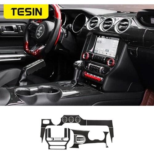 TESIN Car Inner Real Carbon Fiber Decoration Stickers for Ford Mustang 2015 2016 2017 2018 2019 2020 Car Interior Accessories