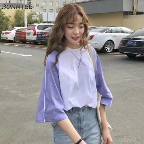 T-shirts Women Patchwork Colorful Long Loose Tshirt Womens Harajuku Summer Tee Top Streetwear Korean Style Breathable Casual