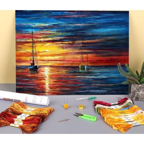 Love At Sea Printed Canvas 11CT Cross-Stitch Embroidery Full Kit DMC Threads Needlework Handmade Handiwork Knitting Counted