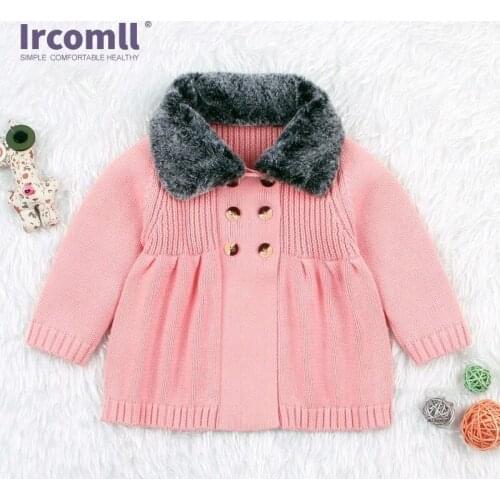 Ircomll Coat Winter Girl Clothing For Babies Cotton Knitting Fur Turn-down Collar Knitted Sweater Cardigan Kids Jackets For Girl
