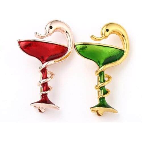 Painting oil snake Cup Enamel pins Brooch Rose Gold Red Green Medical Symbol metal brooches Badges Jewlery gifts