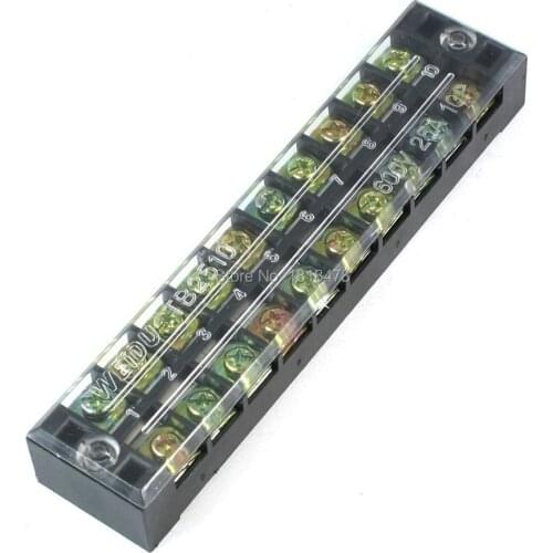 TB-2510 600V 25A Double Rows 10P 10 Positions Covered Barrier Screw Terminal Block Copper parts