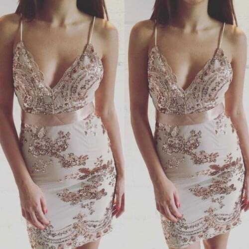 Short Cocktail Dresses Shiny Sequined Sheath Contrast Color Robe Sexy Prom Party Gowns