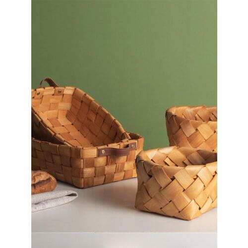 Japanese Hand-woven Fruit Basket Home Dining Table Storage Box Storage Frame Picnic Rattan Basket Wide Hand Weaving Rustic Style