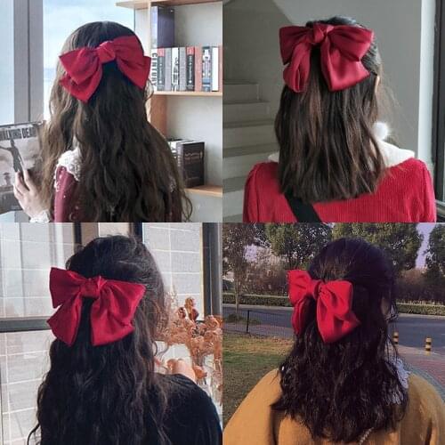 Red and black big bow hairpin European and American ins hairpin female back head spring clip Japanese hairpin Korean clip