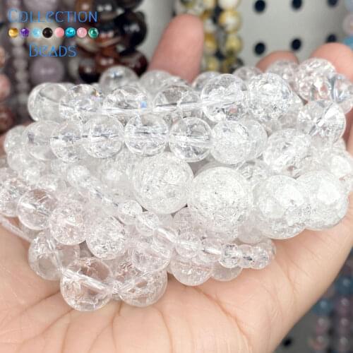 Natural Stone Clear Cracked Quartz Loose Spacer Round Beads For Jewelry Making 4-12 MM DIY Bracelet Accessories Wholesale 15"