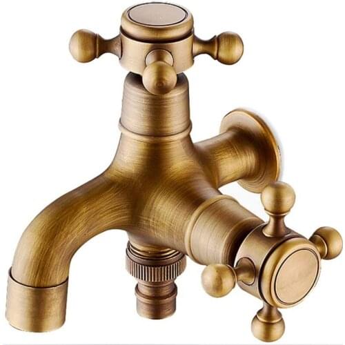 Brass Bathroom Sink Faucets Washing Machine Mop Pool Faucet 2 Switches 2 Water Outlets Bathtub Garden Antique Style