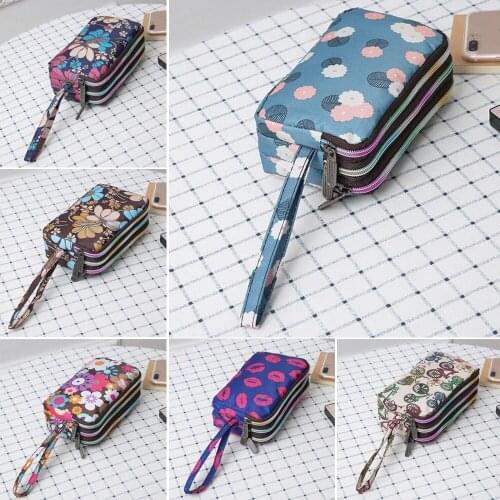 Fashion Key Purse Womens Solid 3 Layer Canvas Phone Bag Short Wallet Three-Layer Zipper Coin Card 2021